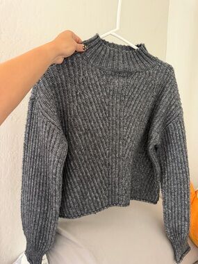 SO Ribbed Mock Neck Sweater — Charcoal